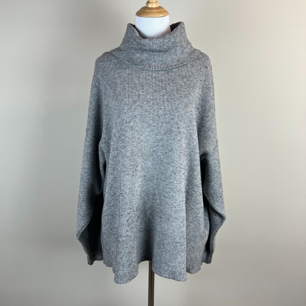 Free People Turtleneck Sweater Womens Large Gray Tunic Oversized Ribbed Knit L